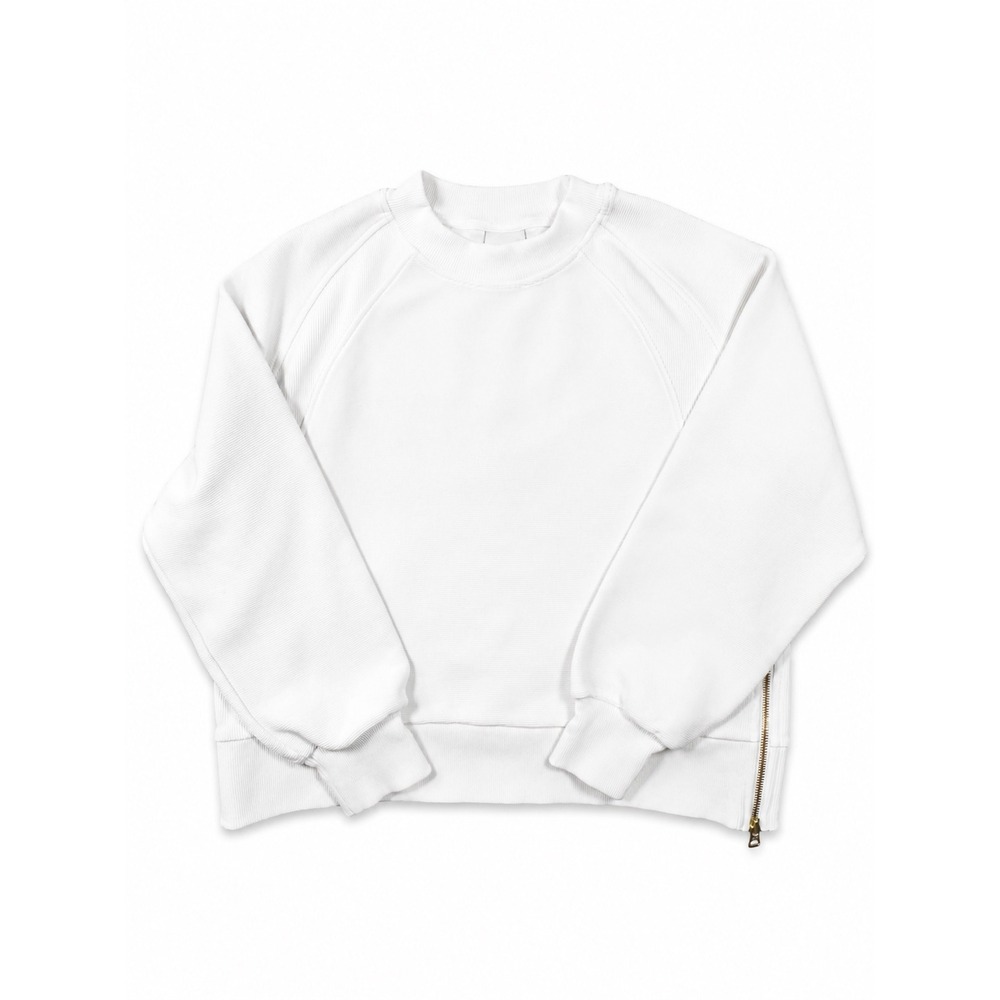 Varley Goulding White Ribbed Side Zip Sweatshirt Pullover Size M Mock Neck Luxe - Picture 4 of 9
